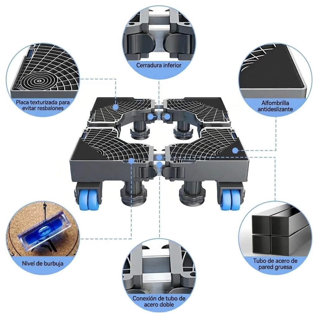 Base Lavadora EXTRA FUERTE, Base para Lavadora con 8 Patas Regulables, Soporte para Electrodomésticos Pesados, Carga 450 kg [Clase de eficiencia energética A+++]