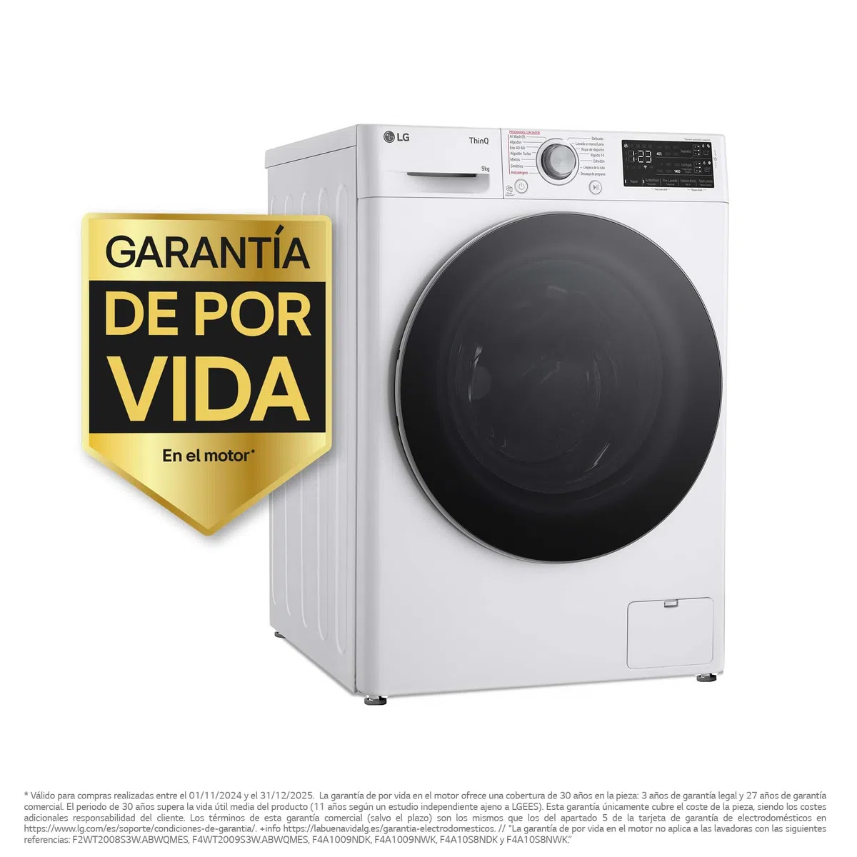 LG F4WR5509A1W - Lavadora Inteligente, 9Kg, 1400rpm, Carga Frontal, AI Direct Drive, TurboWash 360º, Autodosificador, Clasificación A, Serie 500, Blanco