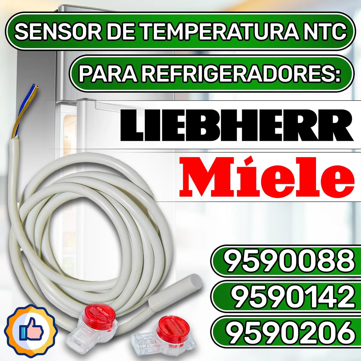 NTC Sensor Temperatura para Frigorífico con el Código Original 694239700 959014200 9590206 959020600 9590088 959008800 9590142 para Liebherr para Miele - Garantía de 5 Años - ONIX TECH