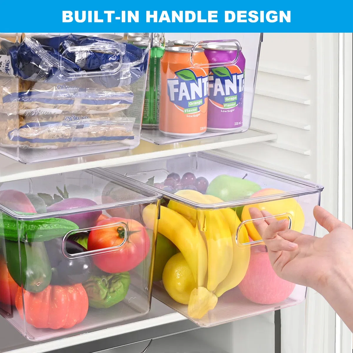 Organizador Nevera, Organizador Fruta Nevera Transparente Apilables, Juego de 4 Cajas de Almacenamiento para Cocina con Tapa para Armario, Cocina, Organizadores Neveras, 28,6 x 19 x 15,5 cm