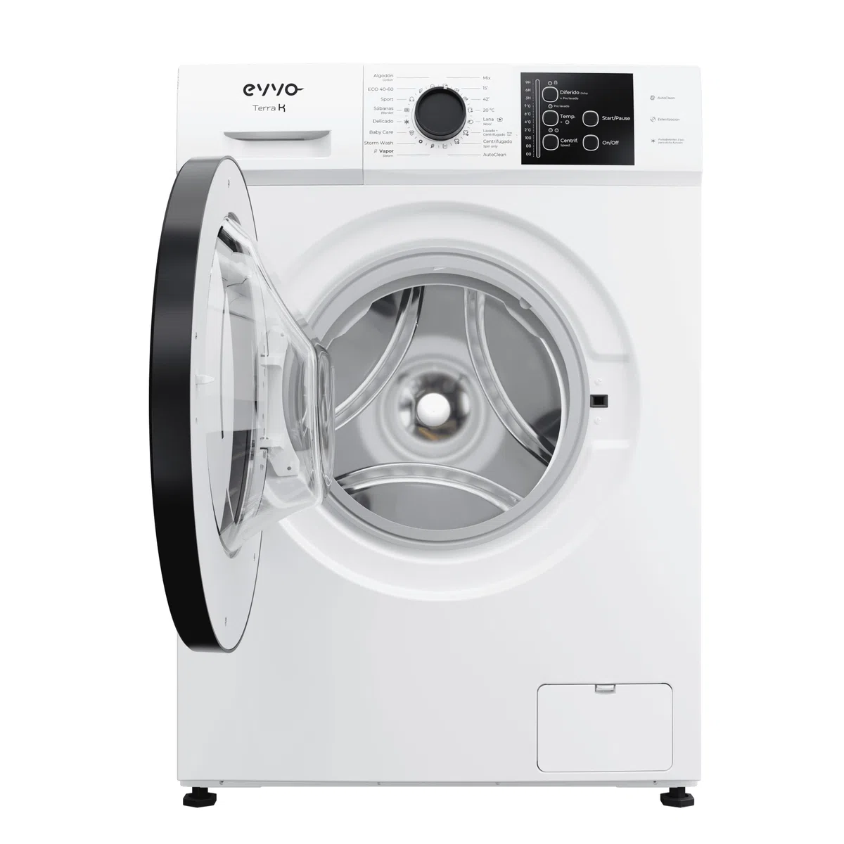 EVVO Lavadora Carga Frontal TERRA K7 - Lavadora Eficiencia Energética A, Motor eDRIVE Inverter, Función Vapor, 1000-1200 RPM, 16 Programas, Lavado Rápido, Limpieza de Tambor, Fondo Estrecho 44 cm