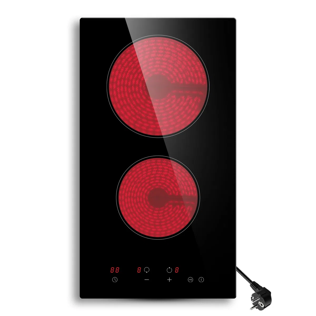 Placa Vitrocerámica 2 fuegos STARCHARTS, 52x29cm 3000W, placa de cocción eléctrica con control táctil, 9 niveles de potencia, temporizador 99 min, bloqueo para niños