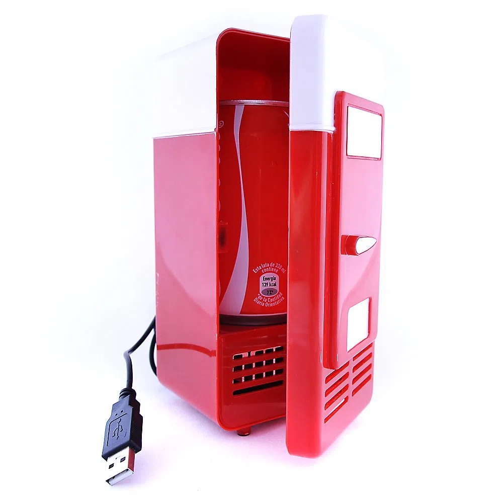 REY Mini Nevera USB Refrigerador Calentador Pequeño Frigorífico para Lata Color Rojo/Blanco