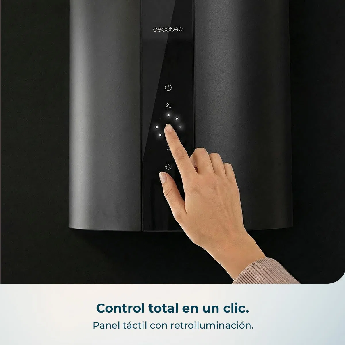 Cecotec Campana Extractora Redonda de Pared 35 cm Bolero Flux DRT 358000 Black A++. Acabado en Negro, Succión 715 m³/h, 2 Velocidades + Función Booster, Filtros de Carbono, Clase A++, Control Táctil