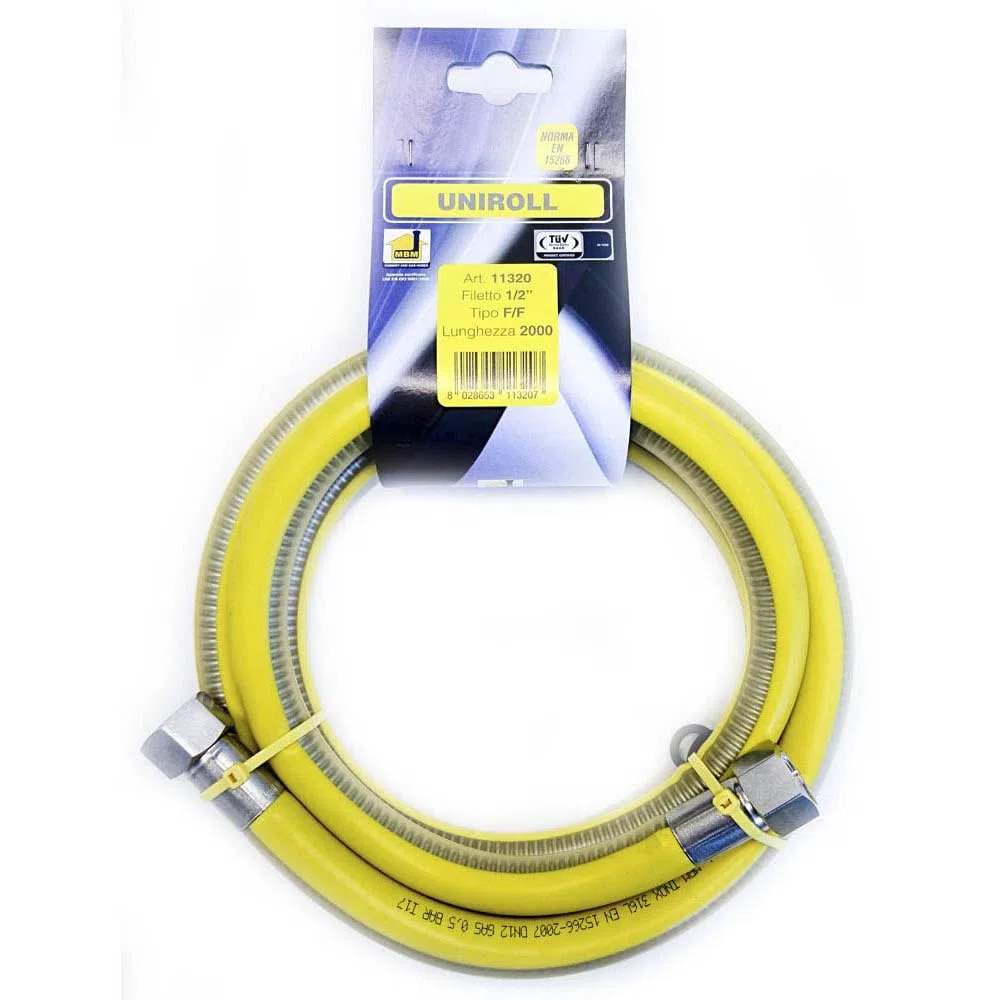 manguera de gas flexible 2 mt 1/2" acero FF según la norma EN 15266 para UNIROLL cocina/cocina