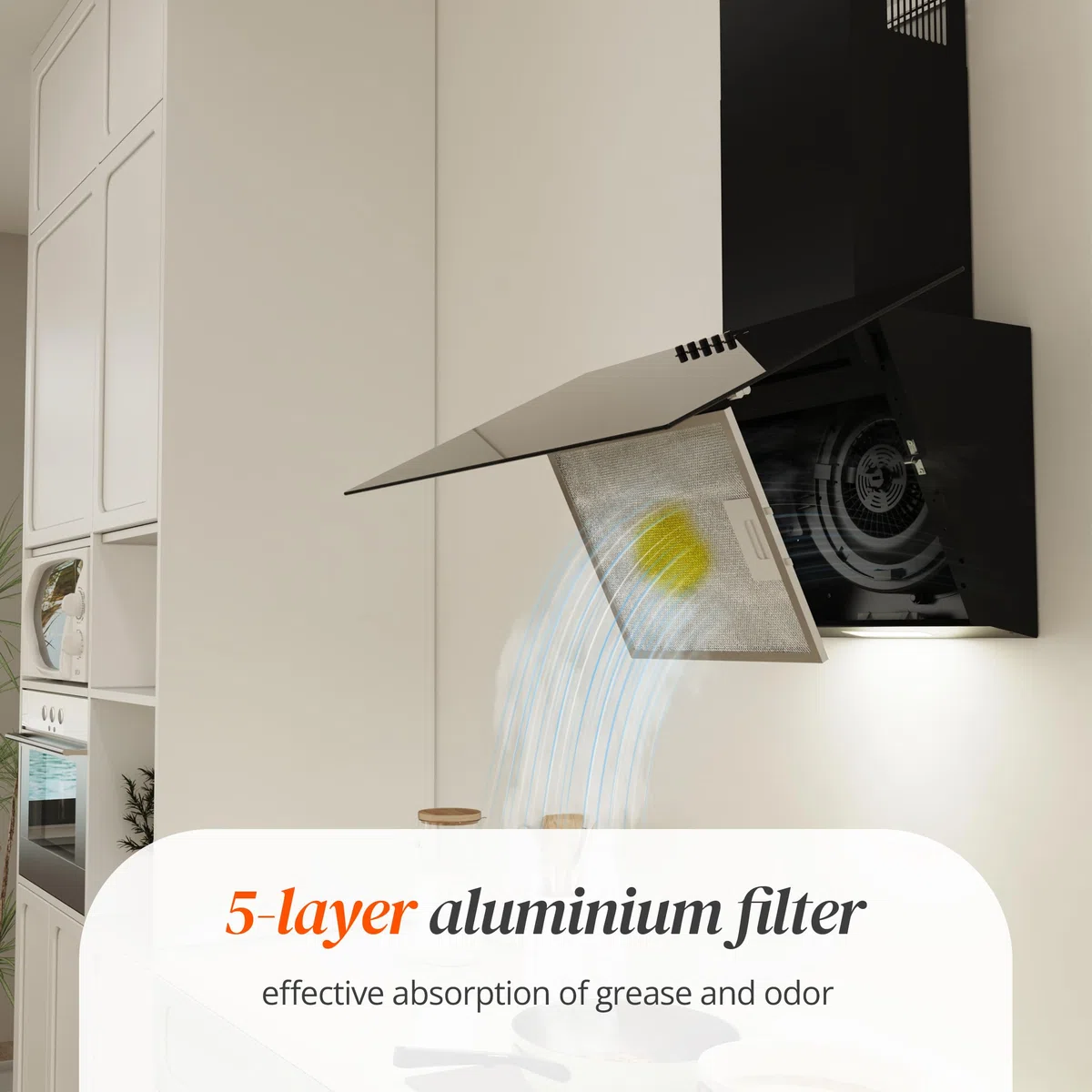 FIREGAS Campana extractora 60cm, Extractor inclinado, Motor sin escobillas, Bajo Consumo, Control Mecánico,3 velocidades, LEDs, Recirculante y Extracción, Incluye filtro de carbón