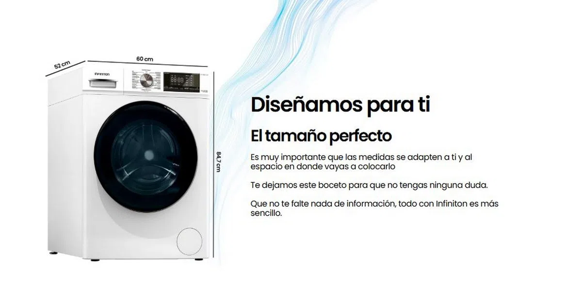 LAVADORA INFINITON WM-S84ABN, 8 KG, 1400 rpm, A, INVERTER, Cesto de acero inoxidable, Silent Mode, 15 Programas, Carga Frontal (Blanco || WM-S84ABN)
