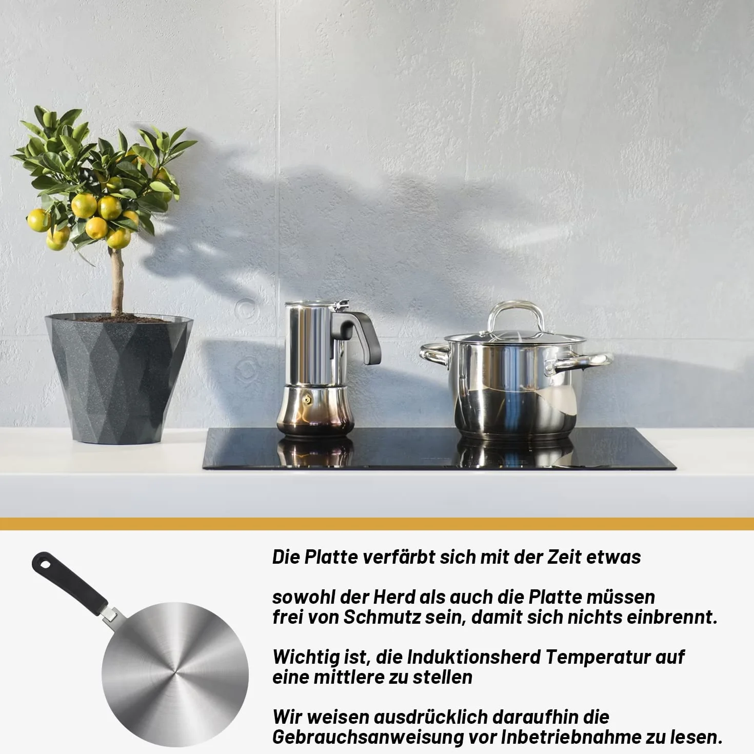 Adaptador de Placa de Inducción 24cm, para Cafetera, Sartenes de Vidrio, Olas de Cerámica y Otros Utensilios de Cocina, Removable Aislamiento Handle
