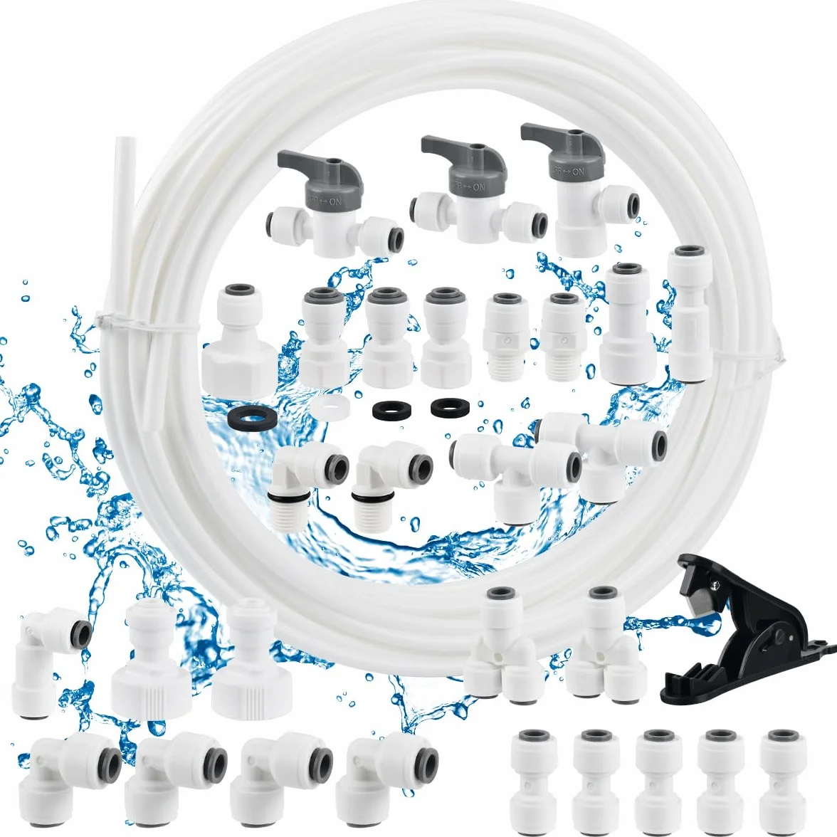 Kit de Tubos de Suministro de Agua de 10M,Tubo Osmosis 1/4" 30 Piezas Manguera de Suministro de Agua 6.35mm Conector Osmosis,Osmosis Inversa Sistema de Filtro para Refrigerador,Máquina Helado