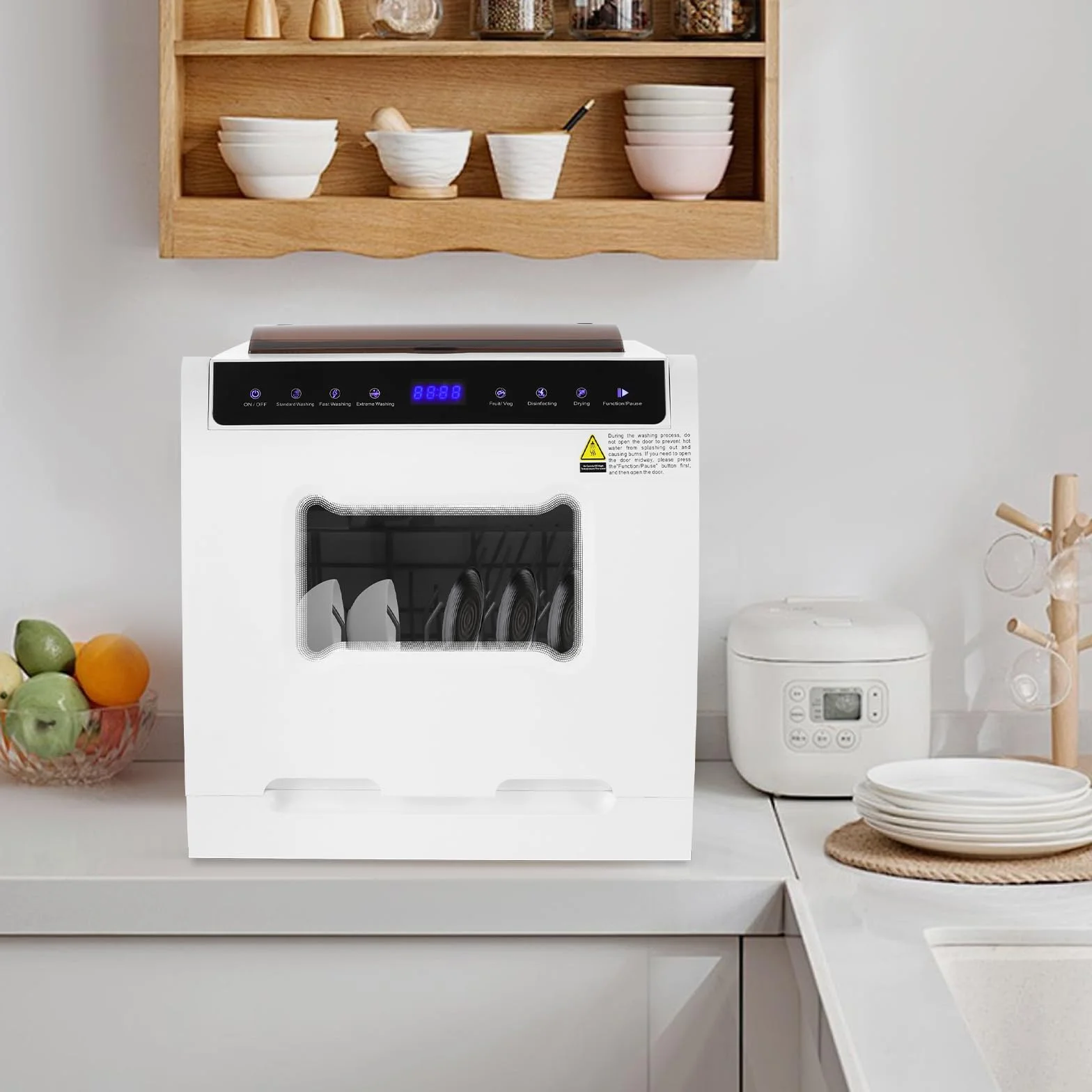 Lavavajillas de 1100 W, 5 programas, secador de aire caliente, 4-6 personas, 72 horas, almacenamiento táctil, ventana, silencioso, 52 dB, para apartamento, autocaravana, barco
