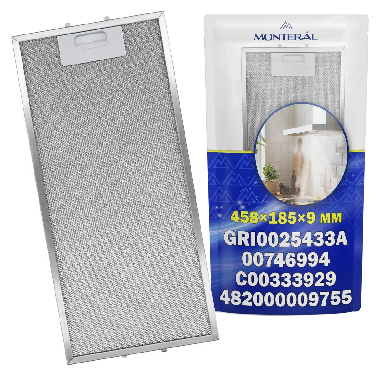 Filtro Metálico de Grasa para Campana Extractora 458x185x9 mm con Código Original 00746994 746994 para Bosch para Balay para Siemens GRI0025433A para Elica - MONTERAL