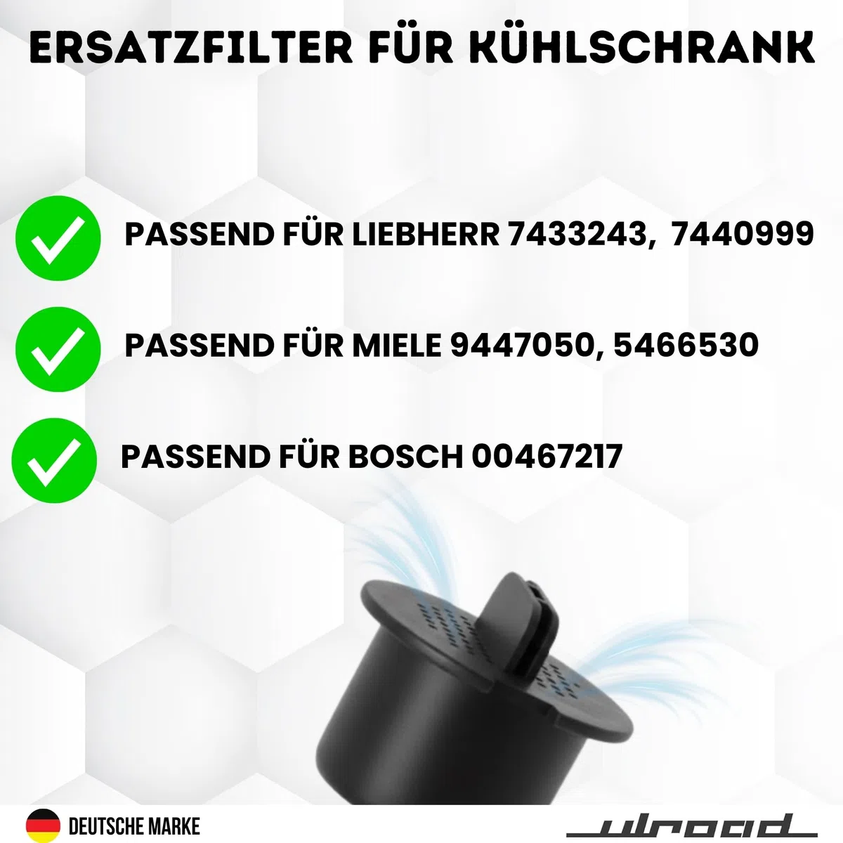 2 filtros de carbón activo para vino compatibles con Liebherr 7433243 para frigorífico, para vinos Miele 9447050 5466530 Bosch 00467217