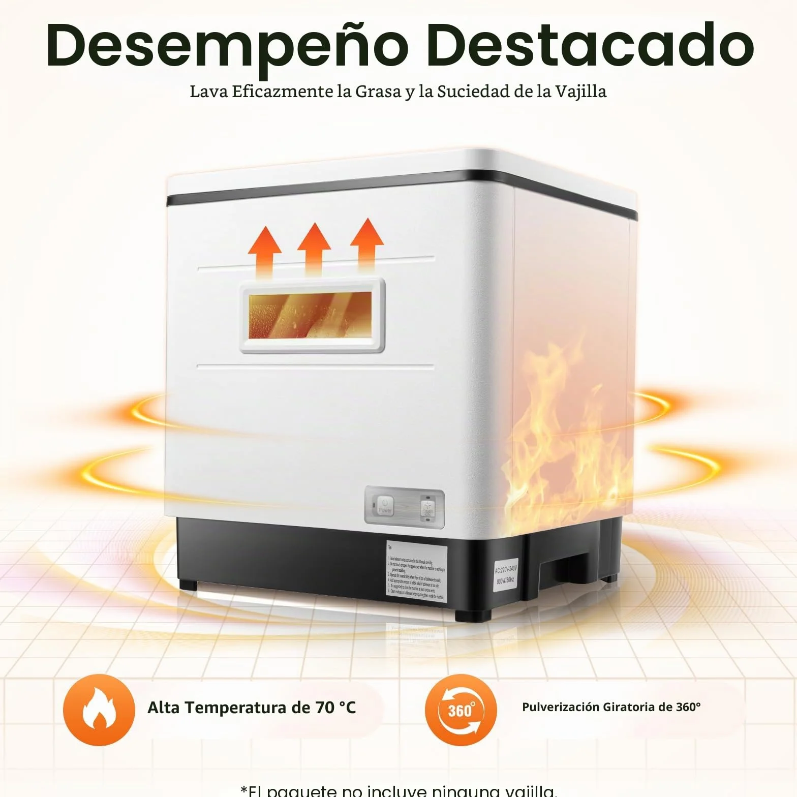 Mini lavavajillas de 1500 W, acero inoxidable, portátil, totalmente automático, esterilización a alta temperatura, color blanco.
