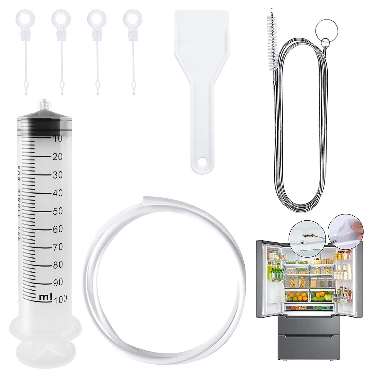8 Piezas Herramientas de Limpieza de frigoríficos,Cepillo de Limpieza para frigorífico,Kit de Limpieza del Orificio de Drenaje del refrigerador,Reutilizable de Limpieza para frigoríficos