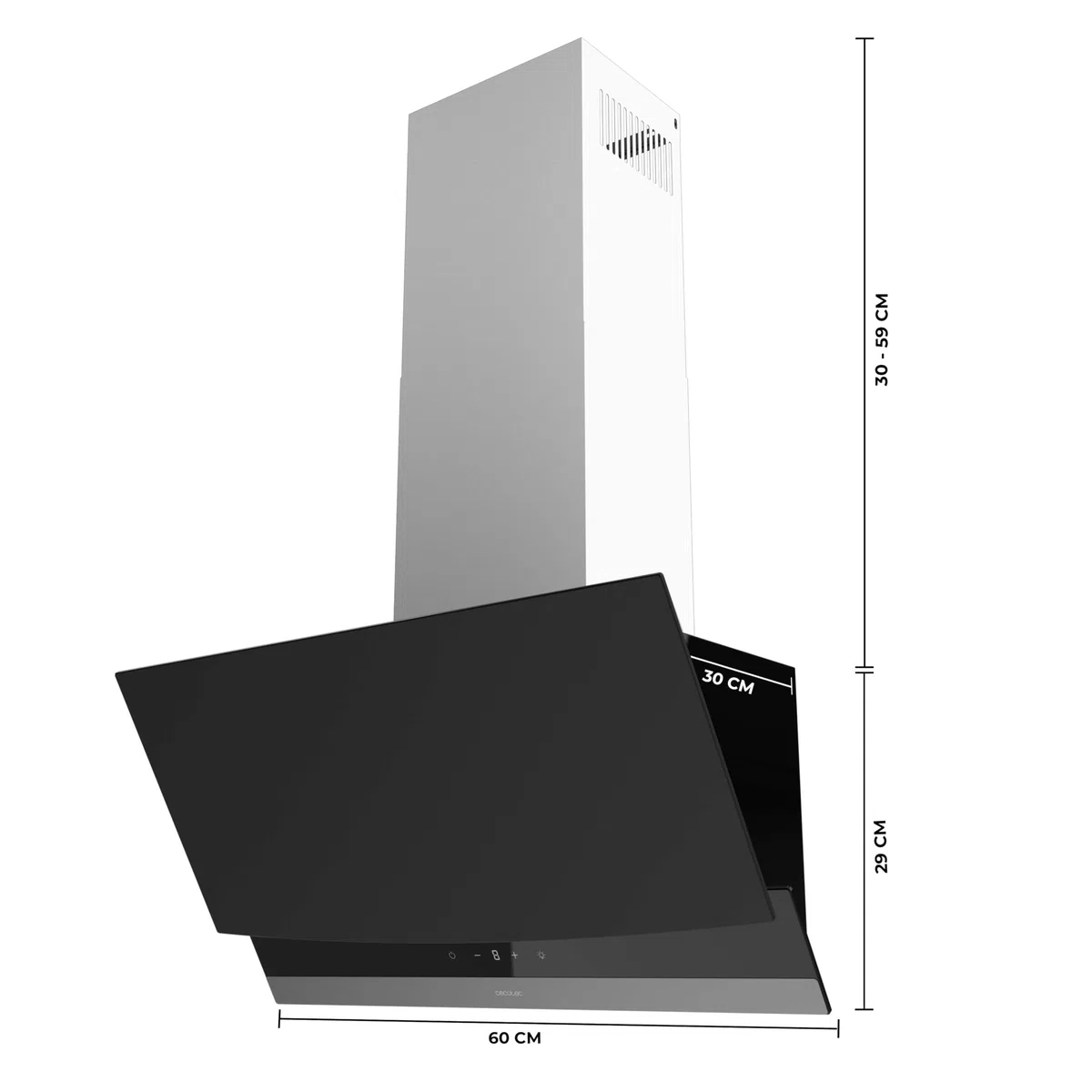 Cecotec Campana Extractora 60cm Decorativa Bolero Flux DT 604400 Matt Black A+++. Succión 416,5m³/h, 3 Velocidades, Bajo Consumo, Motor DC, Control de Movimiento y Táctil, Cristal Mate, Cuerpo Inox