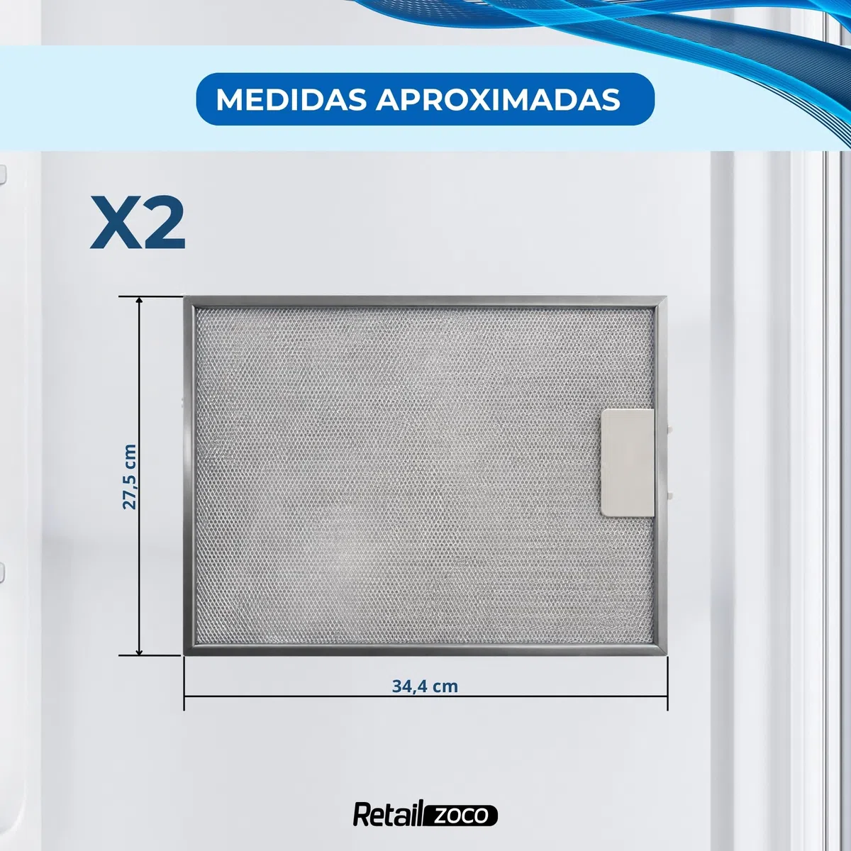 Filtro Campana Extractora compatible con Teka DBB60, Repuesto campana Teka, código original 81460133, Medidas 27.5 cm x 34.4 cm, Contiene 2 unidades de filtro
