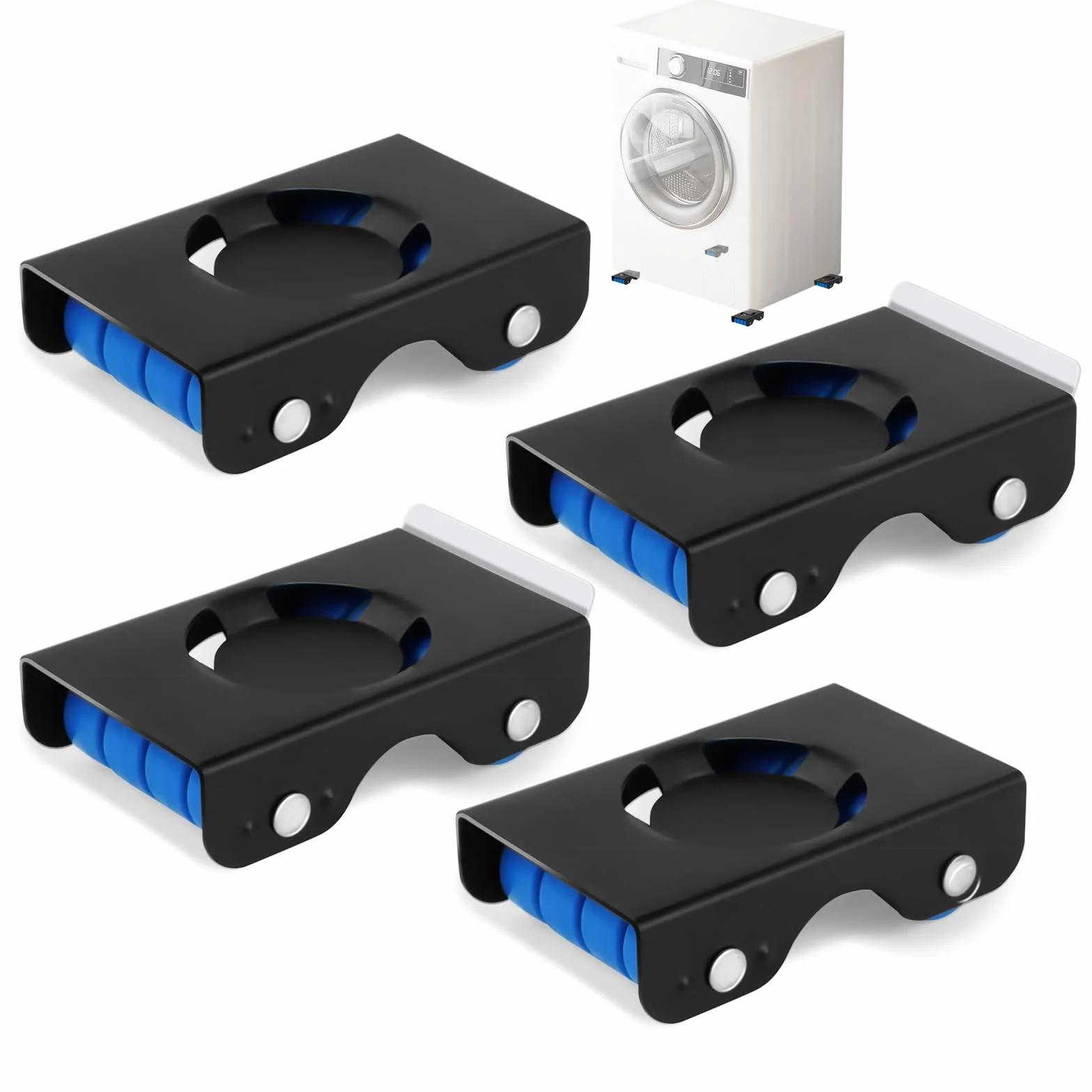 Soporte Móvil para Lavadora con Ruedas de Goma y Frenos, Base Ajustable de Alta Resistencia para Muebles Pesados, Capacidad hasta 700 kg, Elevación Antihumedad, Juego de 4 Unidades – Negro