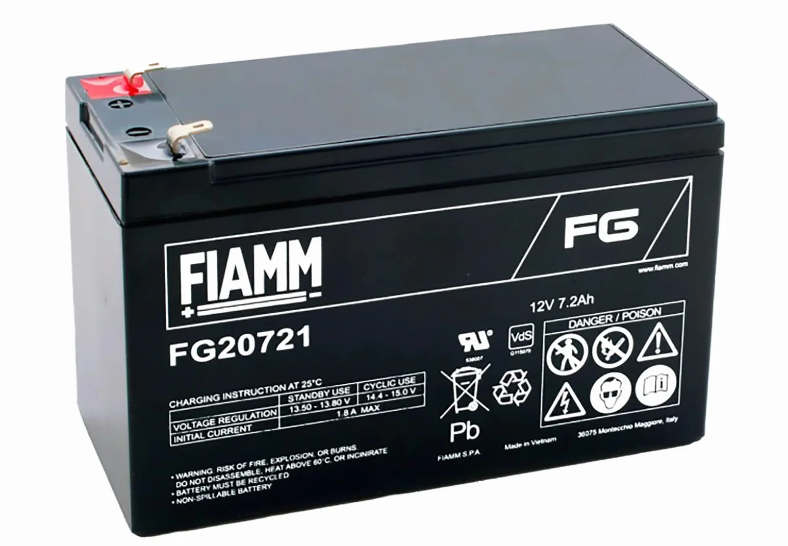 FIAMM FG20721 - Batería para inversor (7,2 Ah, 12 V, 7,2 Ah, 12 V, 1 Pieza(s), 5 año(s), 2,43 kg)