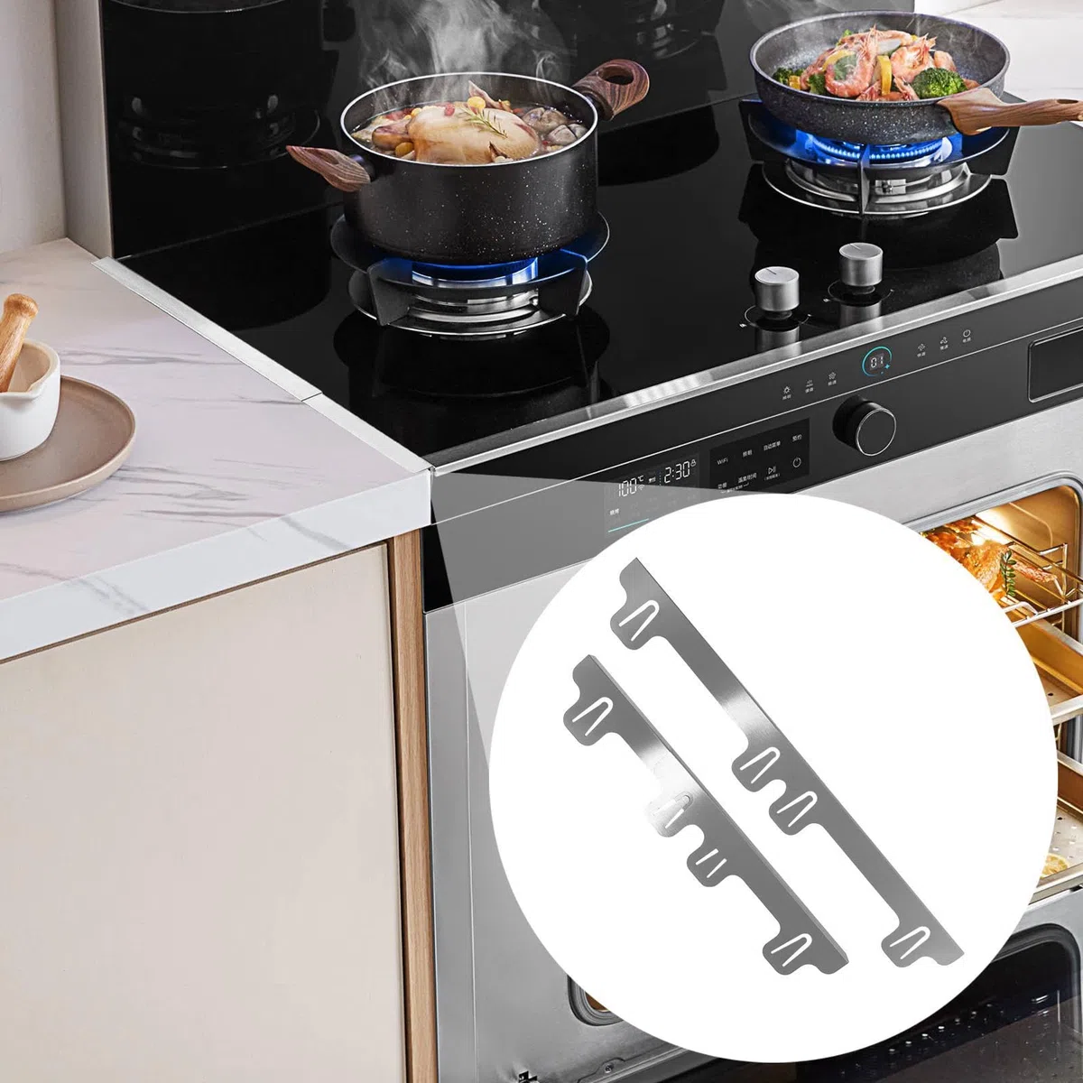 Juego de 2 juntas de sellado para el horno, juego de costuras laterales para el horno, protección para la brecha entre la estufa y la encimera del horno, fácil de limpiar, resistente al calor