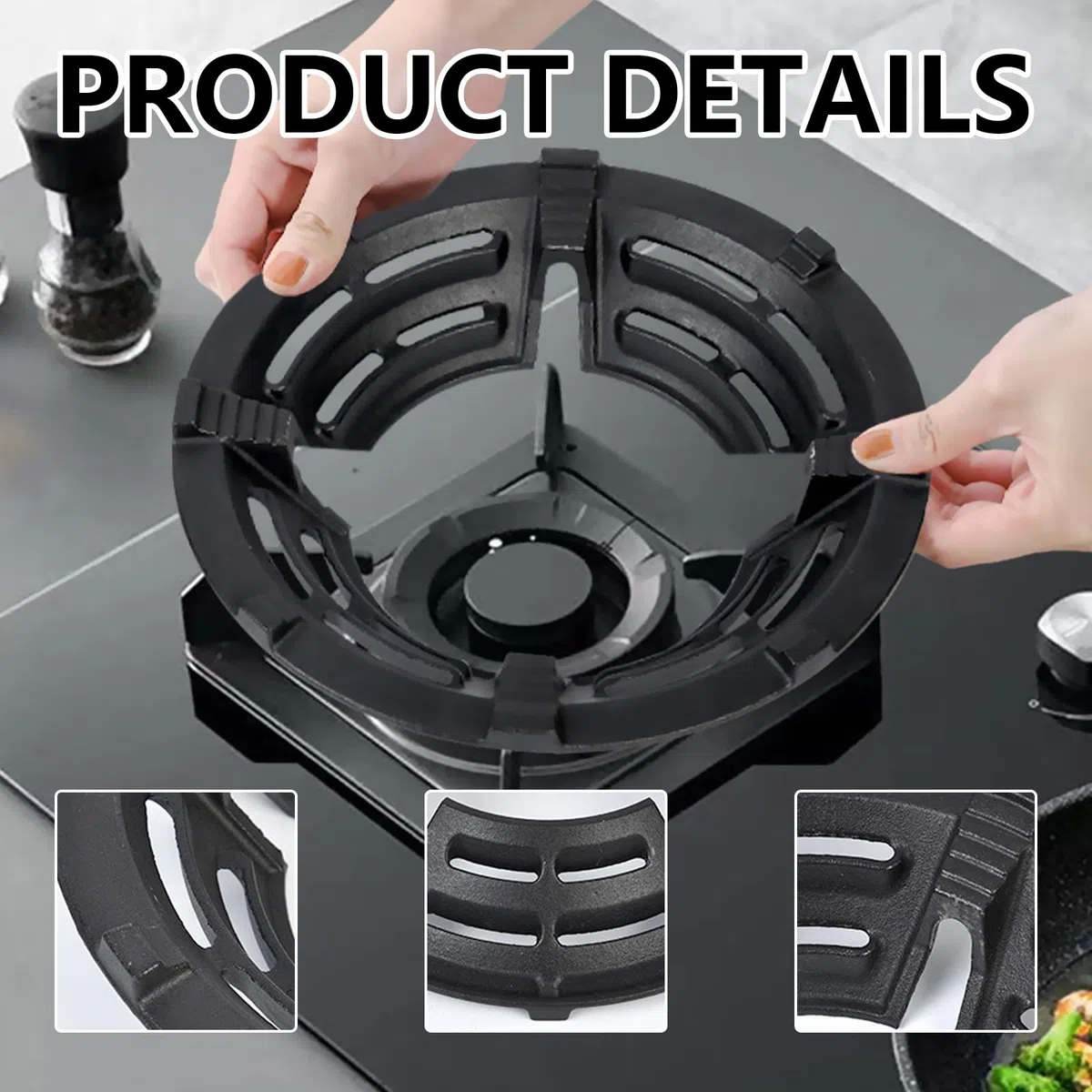 Soporte Cocina Gas Rejilla Placas, Wok Ring oporte para Cocina de gas Soporte Universal de Hierro Fundidopara Cafetera Moka Sartén Ollas Cafeteras Horno (1 Pcs)