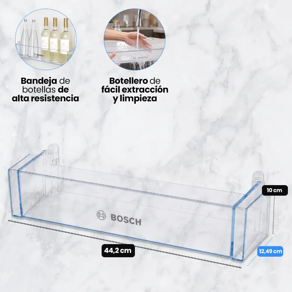 Anakel Home Recambio Estante Botellero 00709646 Compatible con Frigoríficos Bosch, Repuesto Original de Fácil Instalación | 44,2 x 12,49 x 10 cm (Sustituye a 11023872, 00746691, 00744473, 00740219)