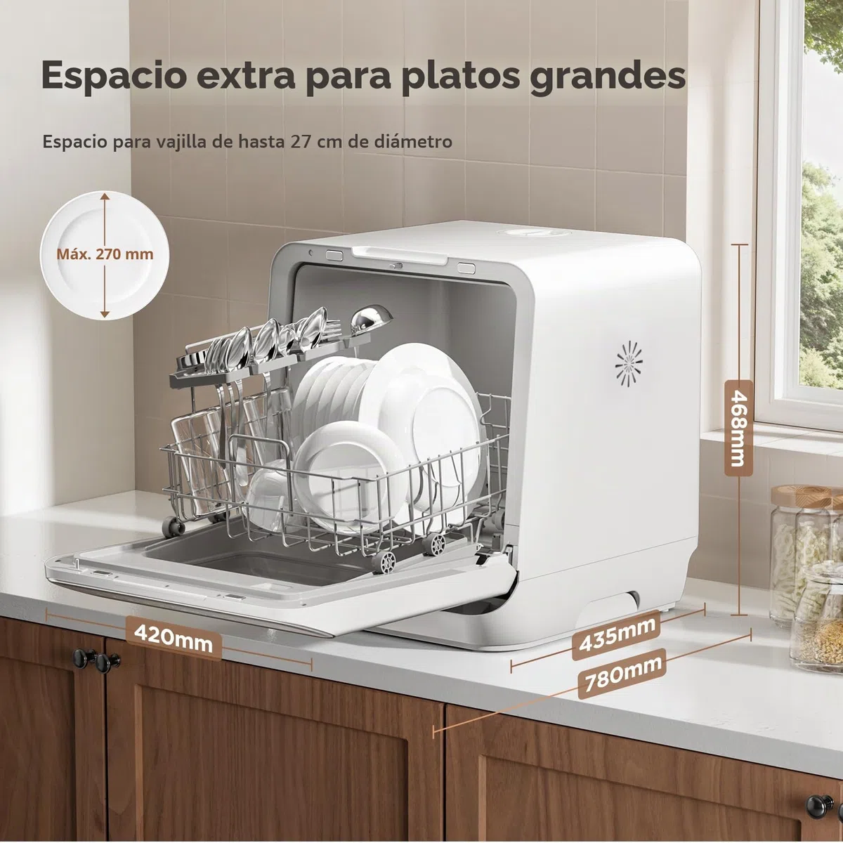 Midea Lavavajillas de mesa para 3 cubiertos, se puede utilizar con y sin conexión de agua, control IOT, 6+1 programas, control táctil, mini lavavajillas para apartamentos, dormitorios y autocaravanas