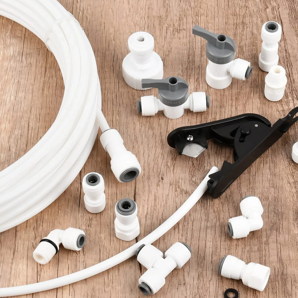 Kit de Tubos de Suministro de Agua de 10M,Tubo Osmosis 1/4" 30 Piezas Manguera de Suministro de Agua 6.35mm Conector Osmosis,Osmosis Inversa Sistema de Filtro para Refrigerador,Máquina Helado