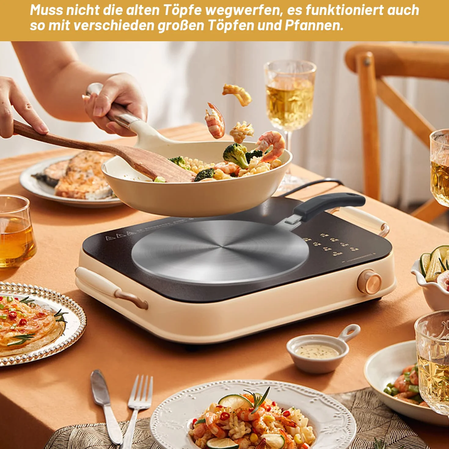 Adaptador de Placa de Inducción 24cm, para Cafetera, Sartenes de Vidrio, Olas de Cerámica y Otros Utensilios de Cocina, Removable Aislamiento Handle