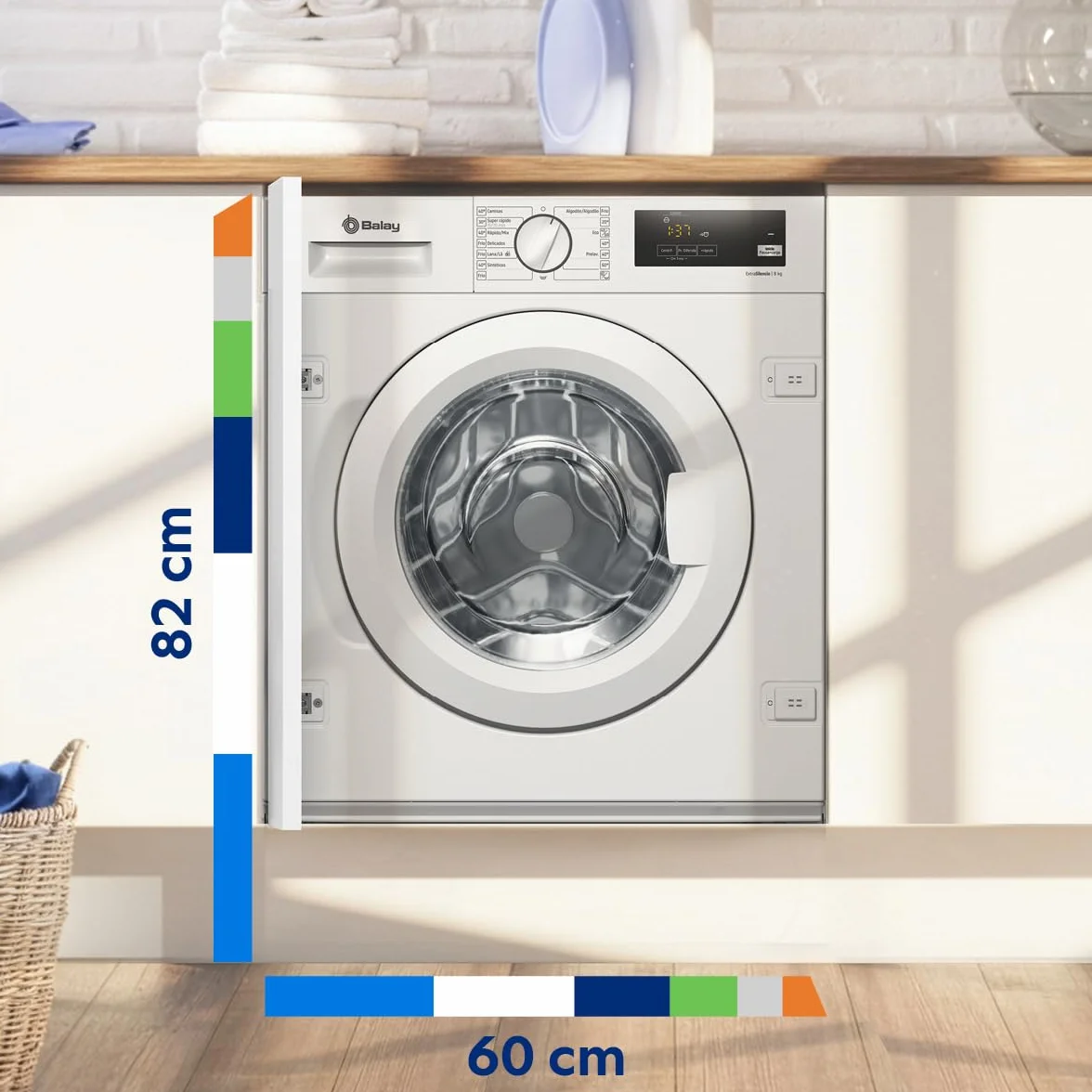Balay - Lavadora Integrable, 60 cm, Motor ExtraSilencio, AquaControl Plus, Blanco, 3TI987B