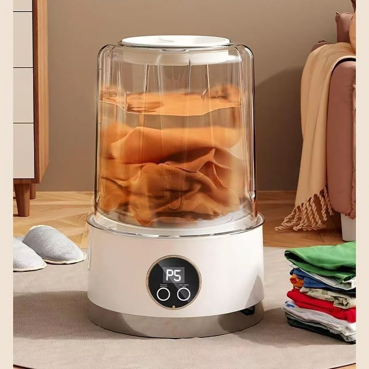 Minilavadora de Trapos, Mini Washer Machine Portátil - Mini Lavadora para Trapos de Cocina y Ropa Interior, Mini Washing Machine con Centrifugado para Limpieza Higiénica (Blanco)