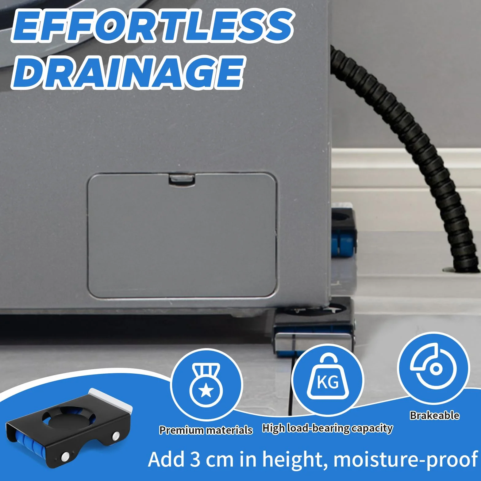 Soporte Móvil para Lavadora con Ruedas de Goma y Frenos, Base Ajustable de Alta Resistencia para Muebles Pesados, Capacidad hasta 700 kg, Elevación Antihumedad, Juego de 4 Unidades – Negro