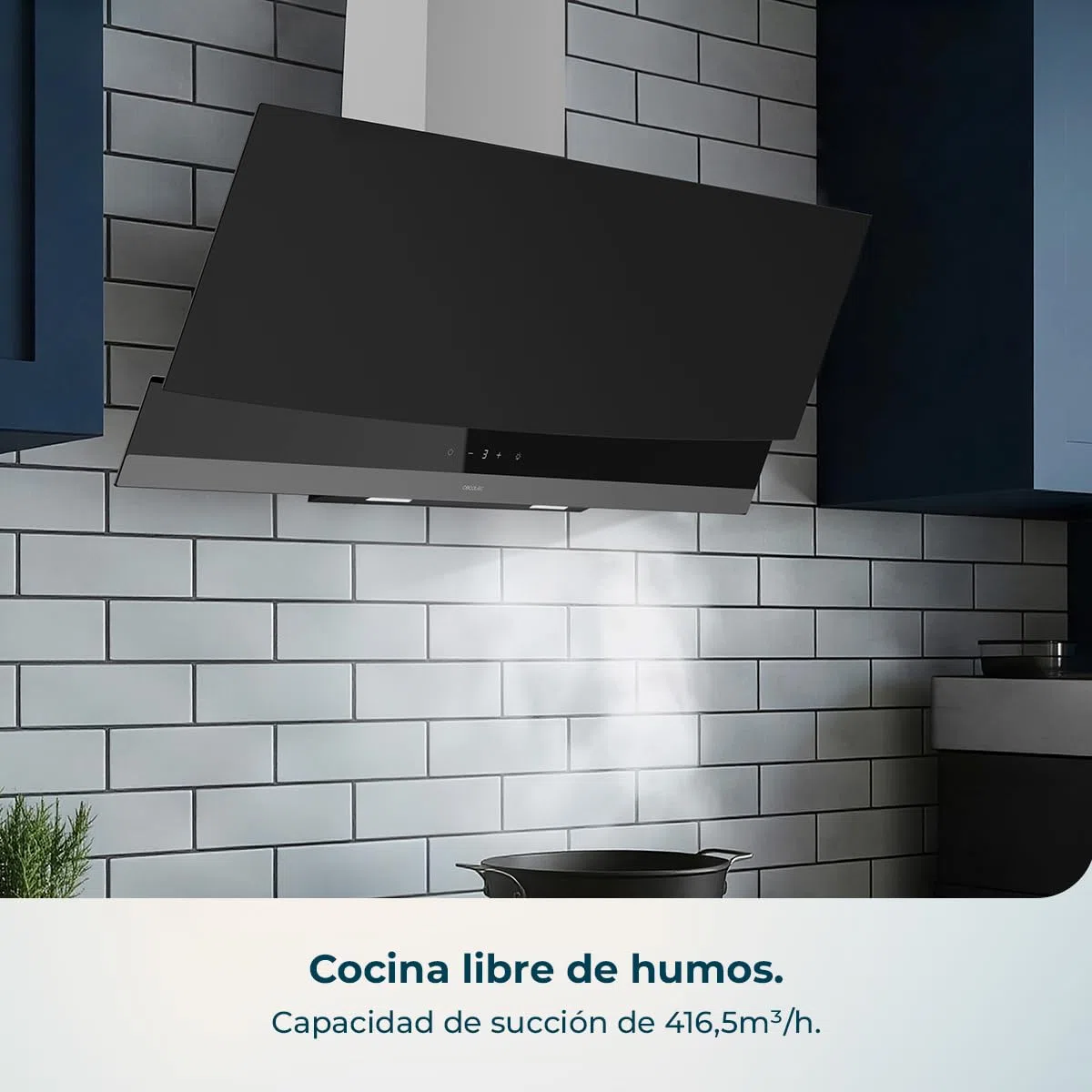 Cecotec Campana Extractora 60cm Decorativa Bolero Flux DT 604400 Matt Black A+++. Succión 416,5m³/h, 3 Velocidades, Bajo Consumo, Motor DC, Control de Movimiento y Táctil, Cristal Mate, Cuerpo Inox