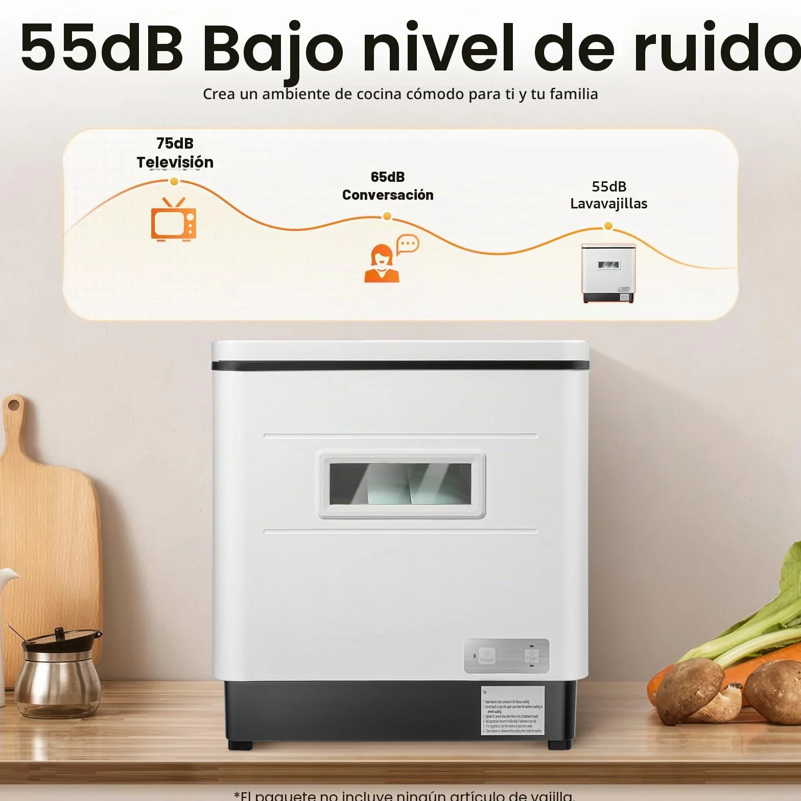 Mini lavavajillas de 1500 W, acero inoxidable, portátil, totalmente automático, esterilización a alta temperatura, color blanco.