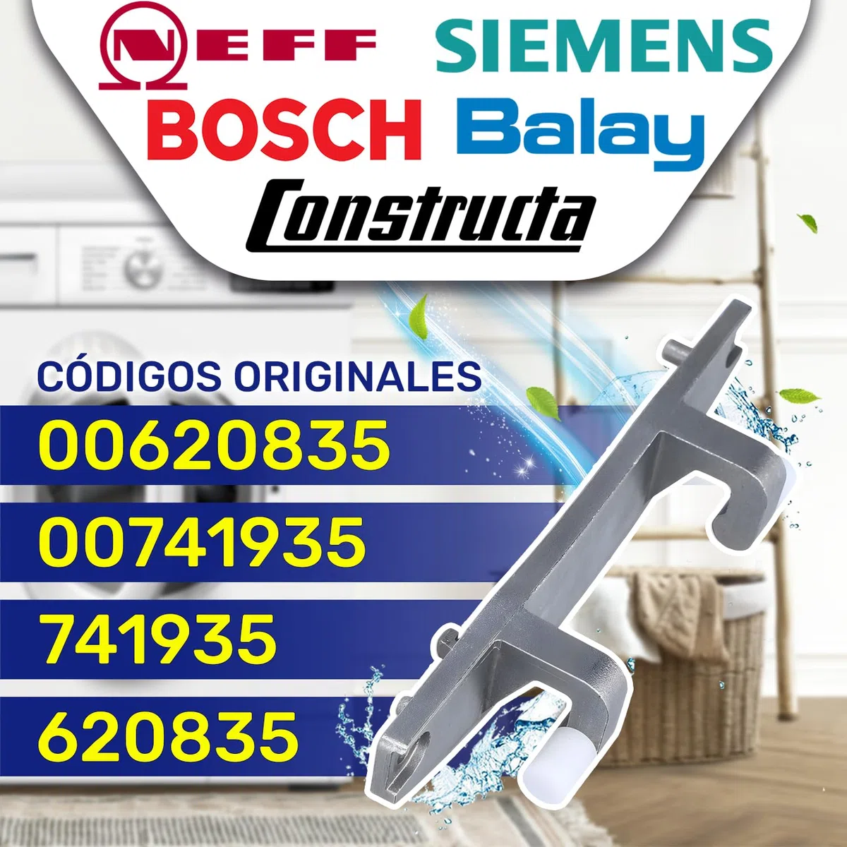 Bisagra Lavadora con Código Original 00620835 620835 00741935 741935 para Bosch para Balay para Constructa para Siemens para Neff - Garantía de 10 Años - MONTERAL