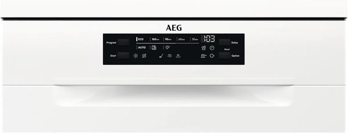 AEG Lavavajillas de 60 cm, FFB64607ZW, 13 cubiertos, Motor Inverter, Libre Instalación, Display LCD 8 Programas, 4 Temperaturas, AirDry Extrahigiene, Serie 6000 SatelliteClean, Blanco