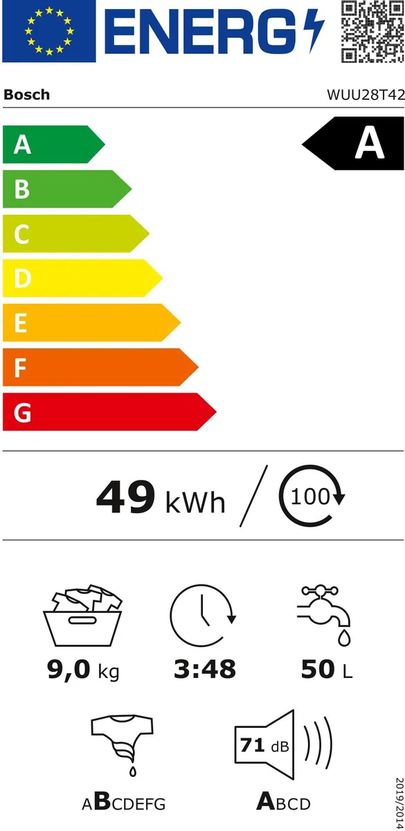 Bosch WUU28T42 Serie 6 Lavadora de carga frontal, 9 kg, 1400 rpm, bajo montaje, SpeedPerfect, máximo ahorro de energía y agua, función de colocación, especialmente higiénica, AquaStop