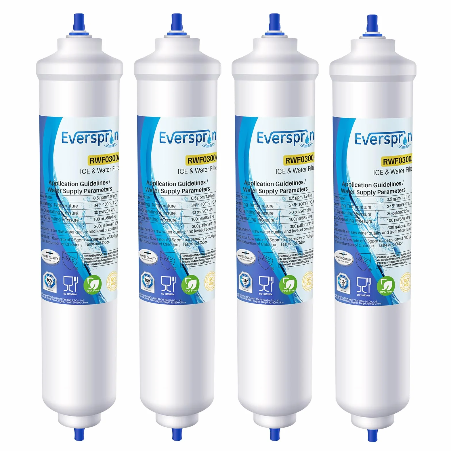EVERSPRING Filtro de agua para refrigerador Compatible Con Samsung DA29-10105J, DA29-10105J HAFEX/EXP, DA99-02131B, WSF-100, EF9603, HAIER LG Refrigerador de línea, 4 piezas.