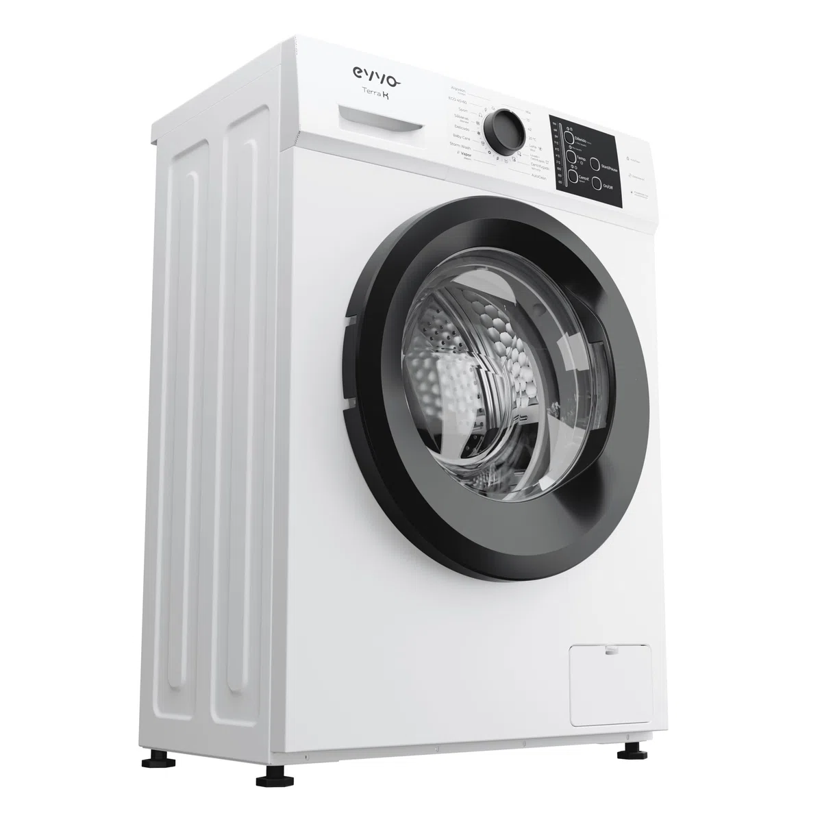 EVVO Lavadora Carga Frontal TERRA K7 - Lavadora Eficiencia Energética A, Motor eDRIVE Inverter, Función Vapor, 1000-1200 RPM, 16 Programas, Lavado Rápido, Limpieza de Tambor, Fondo Estrecho 44 cm
