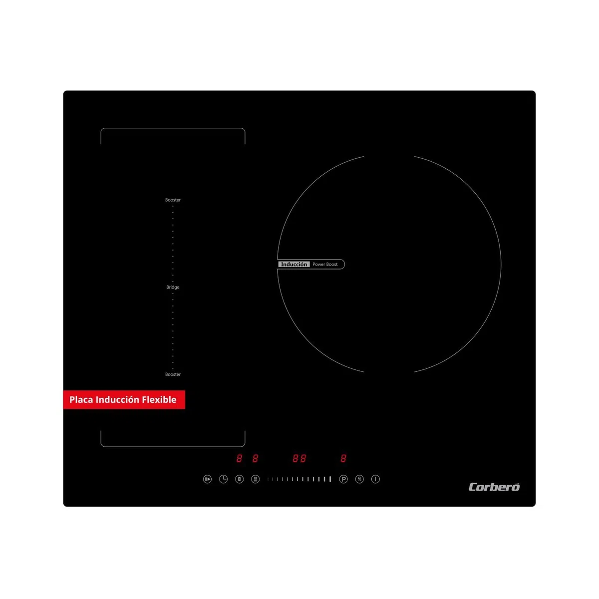 Corberó - Placa de Inducción | CCIG373FLEX | 60cm | 3 Zonas con Zona Flex | 7300W | Control Táctil Slider | 9 Niveles | 3 Booster | Temporizador | Desconexión automática | Cristal Ilva