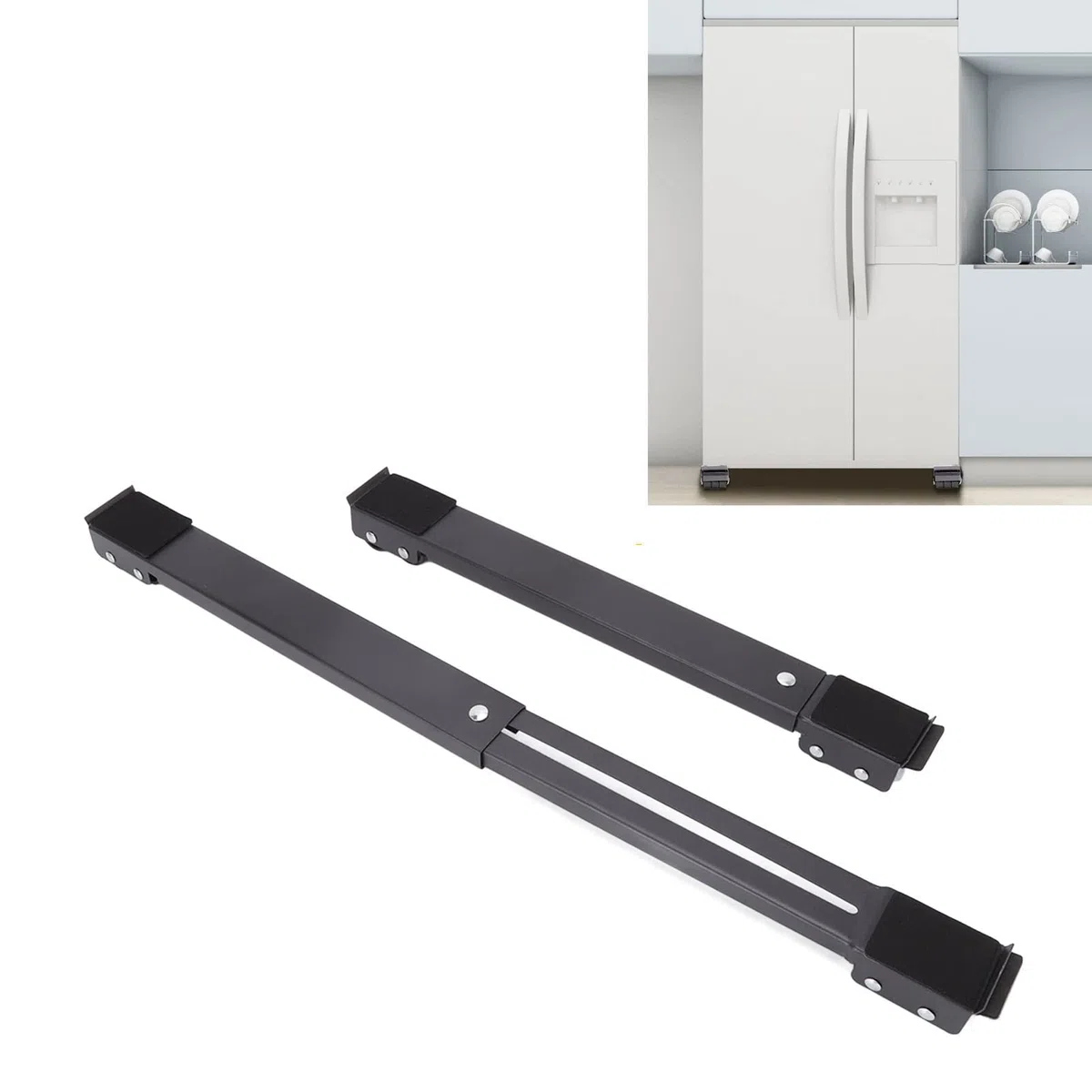 Topyond 2 Juegos De Muebles, Soporte De Rodillo Móvil, Base Elevada Extensible, Base De Lavadora Móvil con Ruedas para Refrigerador, Lavadora, Secadora, Muebles Grandes Y Pesados(Negro)