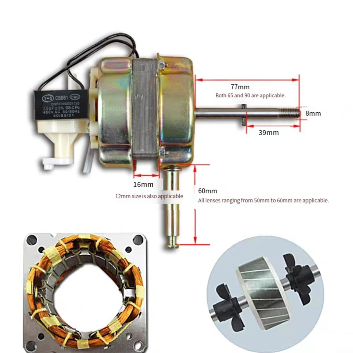 Motor de ventilador para ventiladores de mesa y piso, con 3 niveles de velocidad para ventiladores de suelo de mesa, silencioso y potente, hecho de cobre