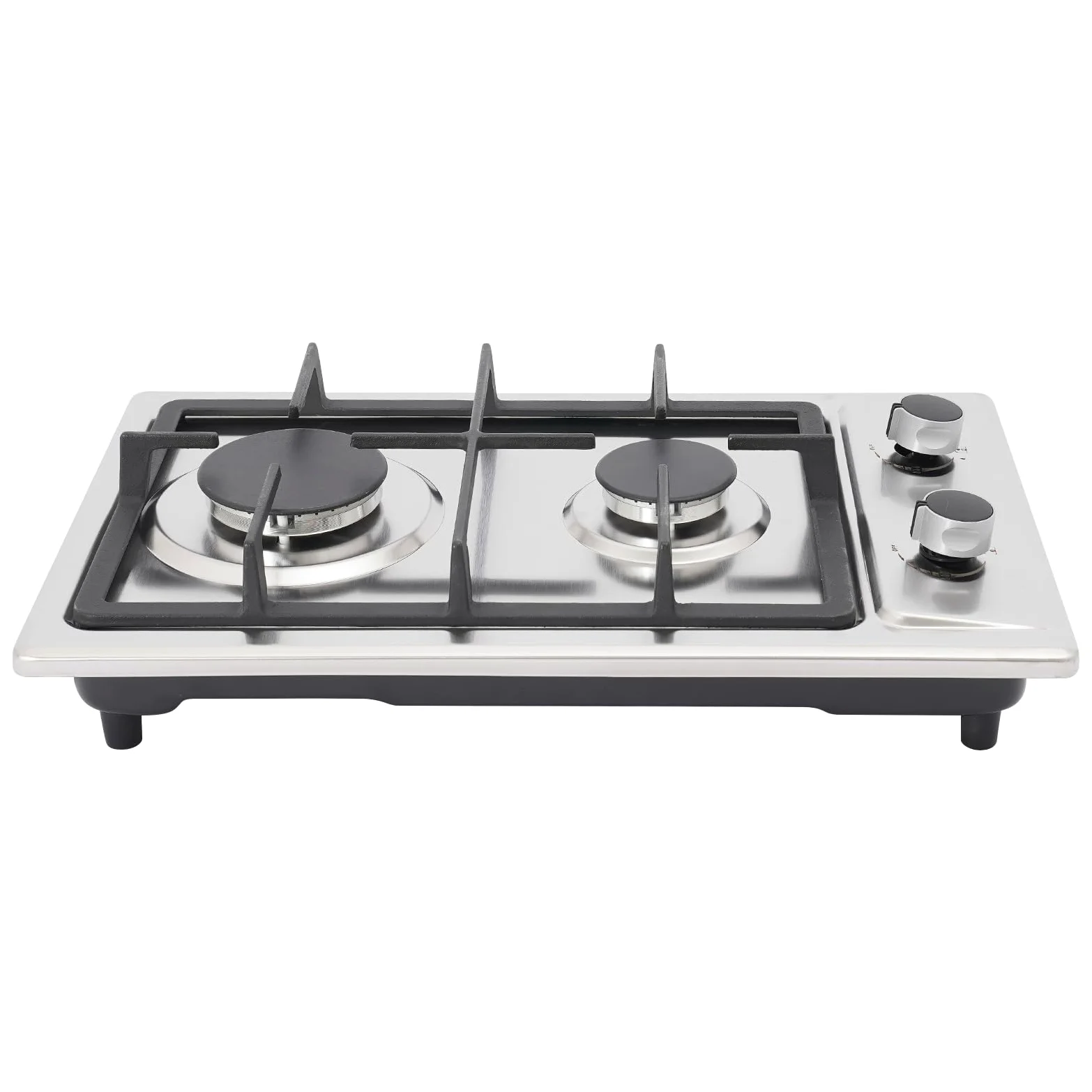 Cocina de gas con 2 fuegos de acero inoxidable, NG/LPG convertible, manguera de gas de 1,5 m, hornillo portátil de camping 51 x 31 x 10 cm, 3 kW + 1,75 kw, cocina de gas exterior (plata)