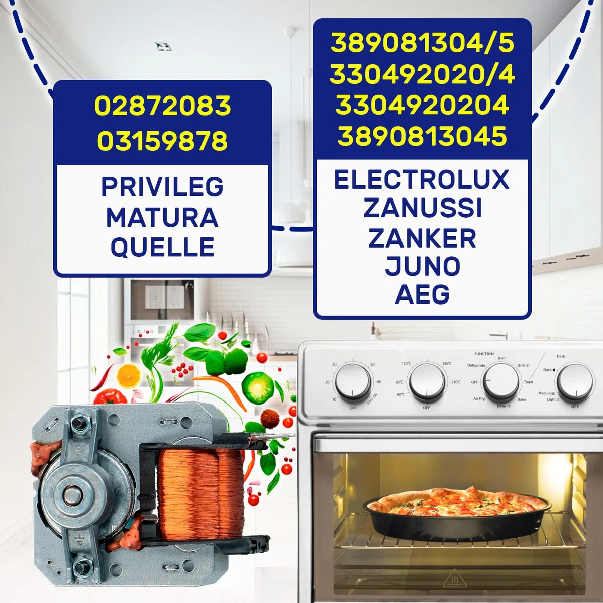 Motor Ventilador de Aire Caliente para Horno 25W 220-240V 50Hz con Código Original 3890813045 389081304/5 para AEG para Electrolux para Zanussi - MADE IN EU - Garantía de 10 Años - MONTERAL