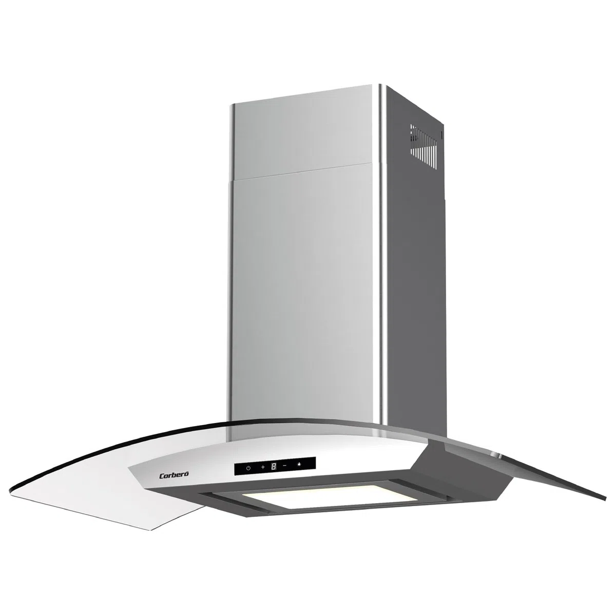 Corbero - Campana Extractora Horizontal 90cm | FUJI975XGLASS | 720.2 m3/h| 67db| 235W | 4 Velocidades | Control Touch| Panel LED| Filtro Aluminio + Filtro Carbón | Acero Inoxidable-Cristal